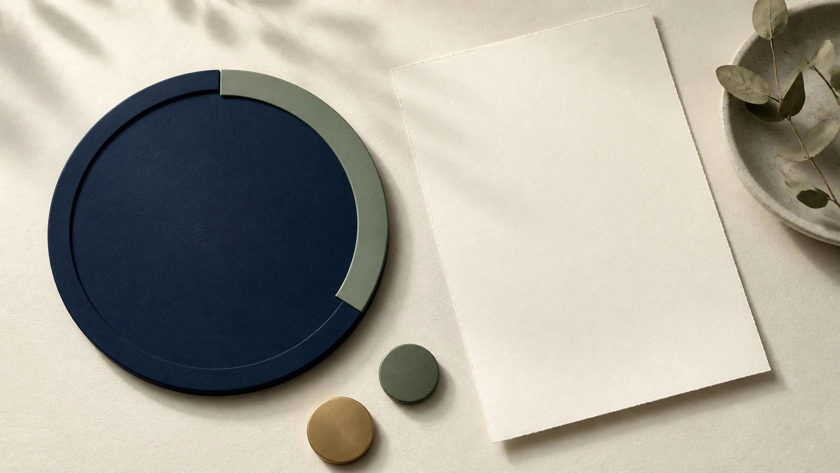 An abstract circular proportion dial beside an unmarked statement sheet.