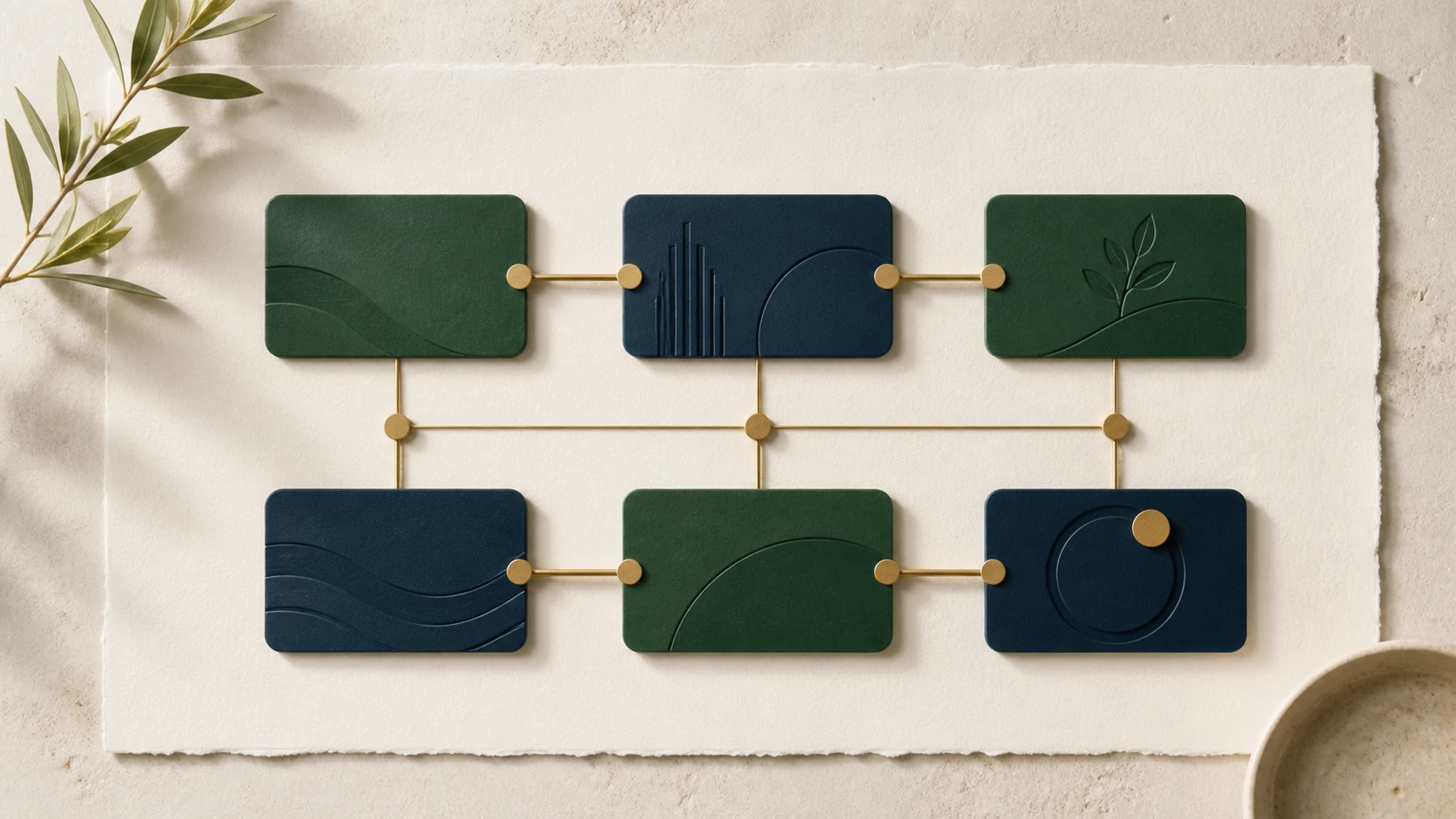 Abstract account cards and pathways arranged as one connected personal finance system.